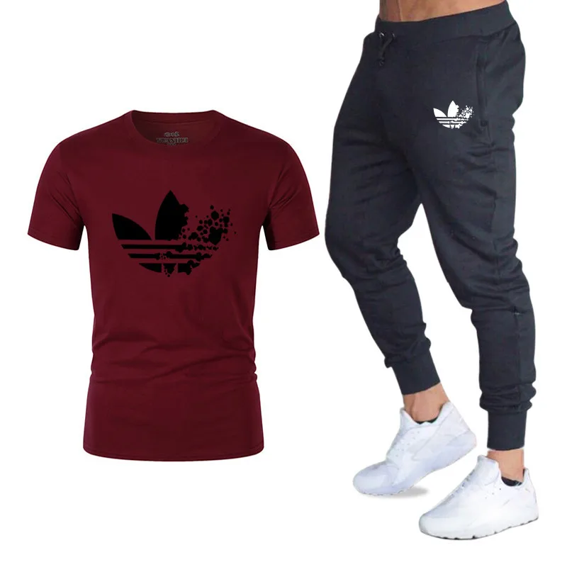 Summer Hot Sale Men's Sets T Shirts+pants Two Pieces Sets Casual Tracksuit Male 2019 psg Casual Tshirt Gyms Fitness trousers men