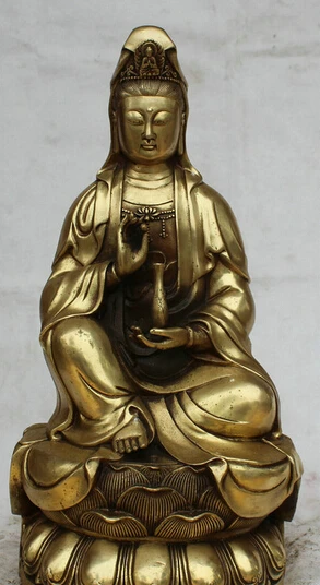 

JP S61 17" Chinese Buddhism Brass Seat Kwan-yin Guan Yin Goddess hand Hold Vase Statue (B0413)