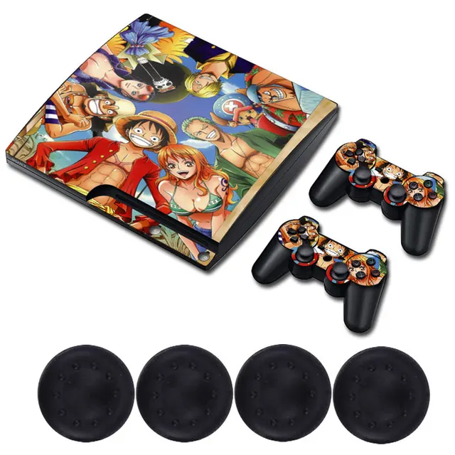Cheap ONE PIECE Cartoon Classic Skin Protective Reusable Vinyl Decal Sticker+4 Silicone Caps for Dualshock3 PlayStation 3 slim Console