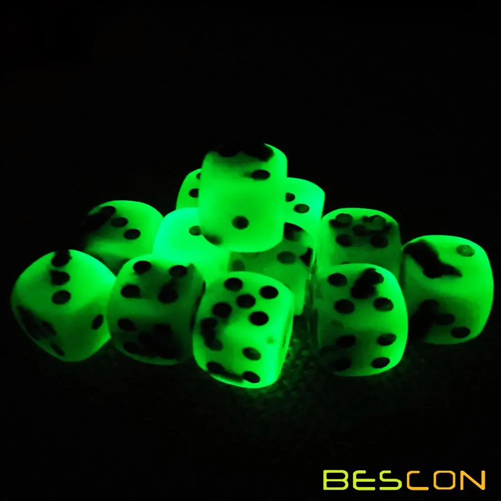 Bescon двухцветные Светящиеся Кости D6 16 мм 12 шт набор SPOOKY ROCKS, 16 мм шестигранники Die(12) блок Светящиеся Кости