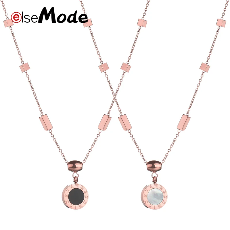 

ELSEMODE Fashion Women Roman Number Shell Coin 316 L Stainless Steel Rose Gold Simple Necklace Choker Jewelry Colar Korea