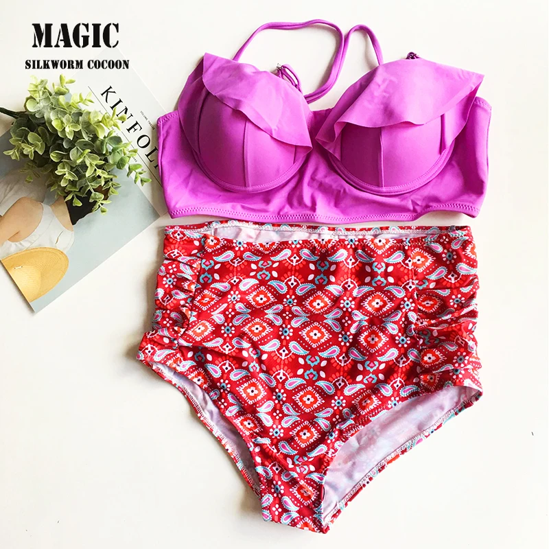 

big size Bikinis Women Swimsuit High Waist Bathing Suit Plus Size Swimwear Push Up Bikini Set Vintage Retro Beach Wear 3XL