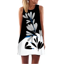 2018 Vestido de Verão Mulheres da Cópia Floral Chiffon Vestido Sem Mangas Vestido Estilo Boho Vestido Curto Praia Vestido de Verão Vestidos Casuais Turno Vestido