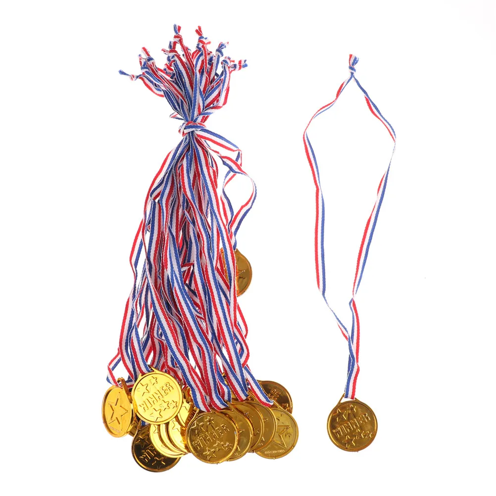 20 штук, Золотые пластиковые медали для победителей, вечерние спортивные сумки, призовые игрушки для детей