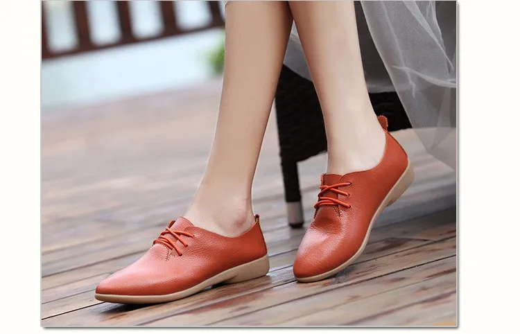 Casual Ballet Shoes Women Soft Genuine Leather Women's Loafers Slip On Woman Flats Shoe Flexible Peas Footwear Large Size 35-41 8