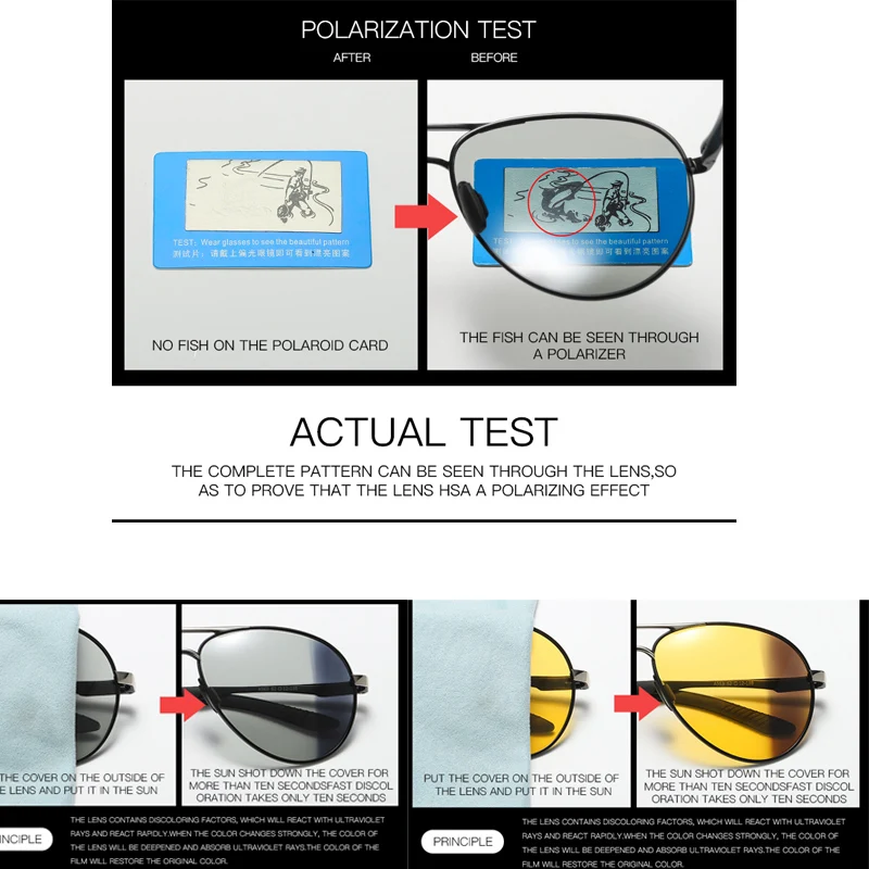 Фотохромные солнцезащитные очки для мужчин wo для мужчин, пилота, поляризованные солнцезащитные очки, очки ночного видения для мужчин, очки-хамелеон