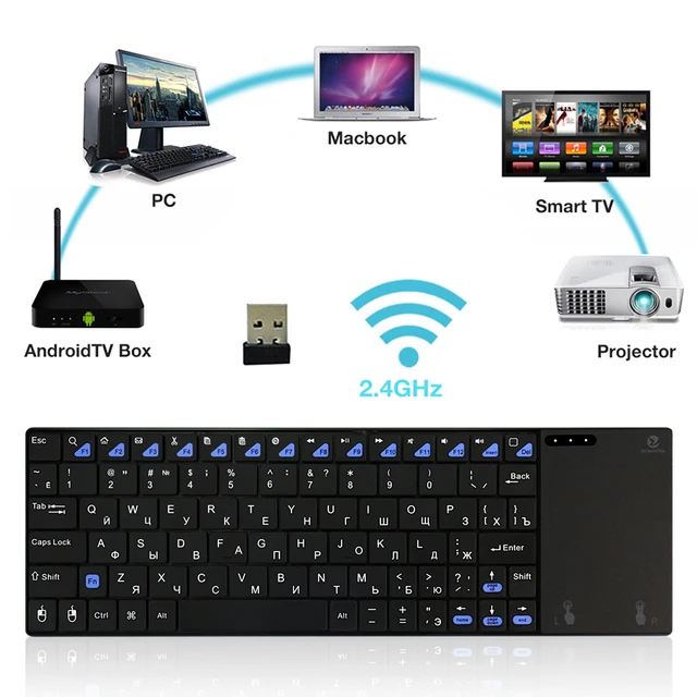 Best Offers Original Zoweetek i12plus ultra slim 2.4Ghz RF Mini wireless Russian Keyboard with touchpad mouse for PC HTPC Android TV Box