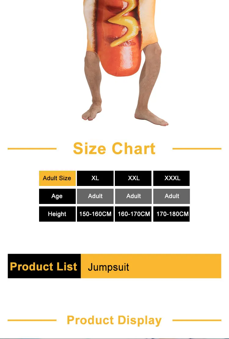 Для взрослых, Хэллоуин, фестиваль, сценическое представление, Забавный 3d принт, еда, колбаса, хот-дог, костюмы для взрослых, комбинезон с капюшоном, вечерние, косплей