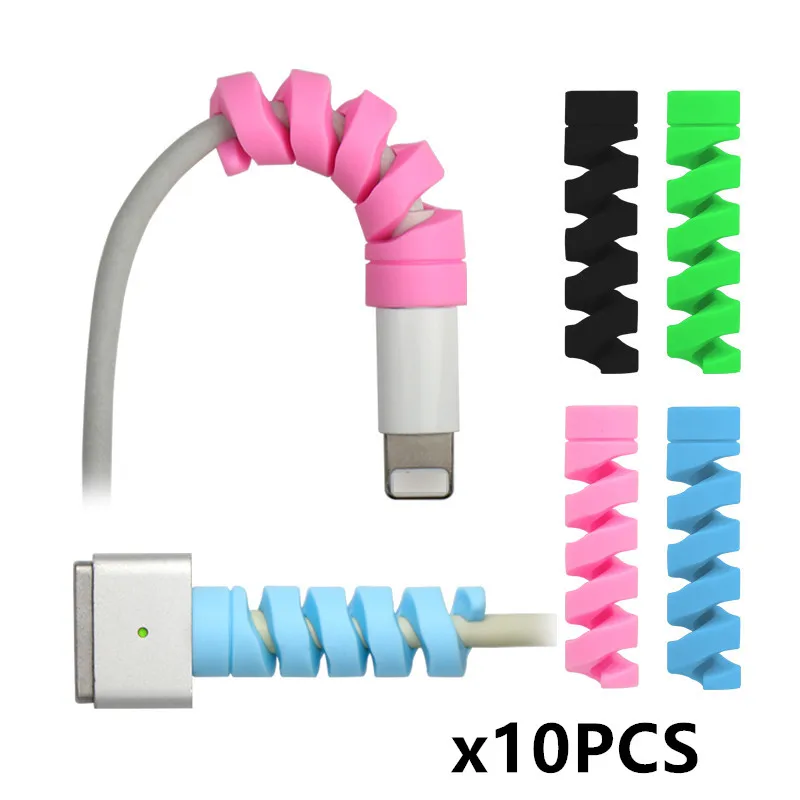 

10PCS/LOt Spiral Cable Protector Data Line Silicone Bobbin Winder Protective For iPhone Android USB Charging Earphone Case Cover