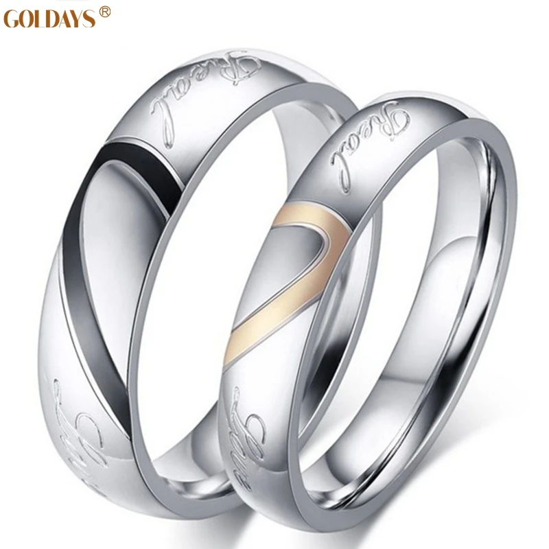 Goldays Heart Wedding Rings Sets 316l Stainless Steel Wedding