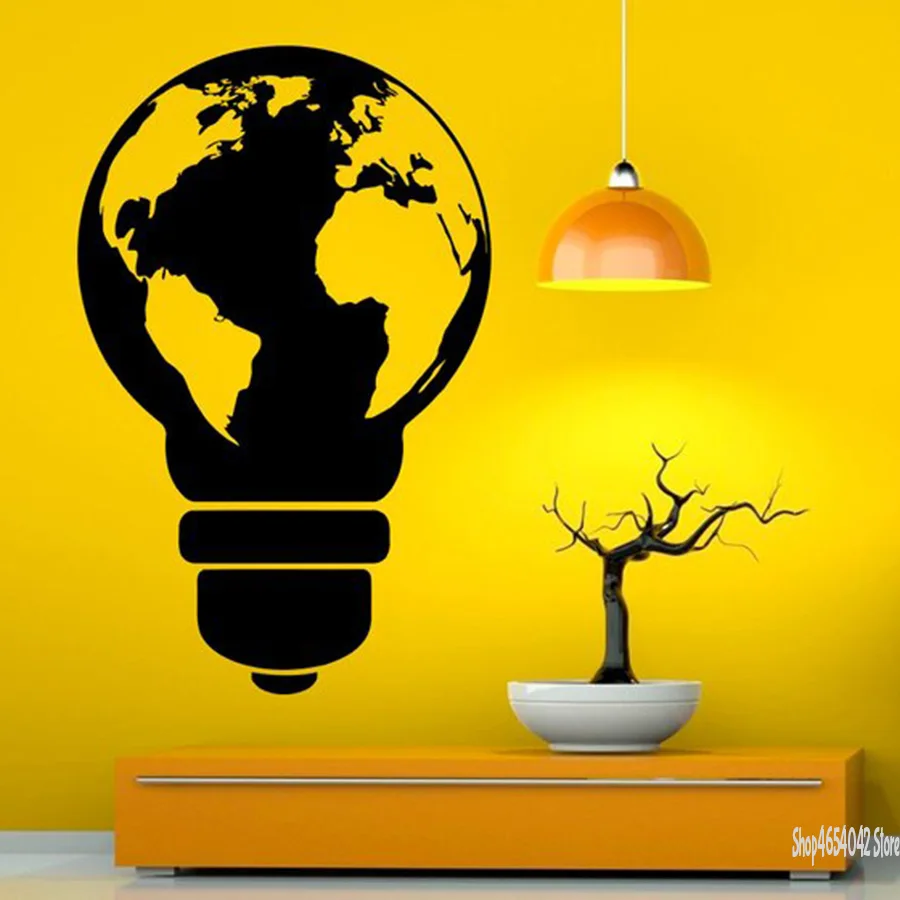 Large World Map Wall Decal Light Bulb Shape Map Art Design Mural Design Interior School Home Bedroom Living Room Decor C49