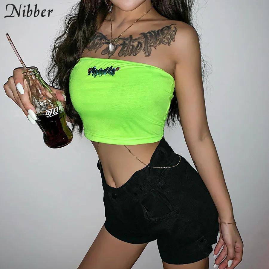 

Nibber cute print neon crop tops women wild Seamless tube top 2019 summer fashion high street casual tees stretch Slim tank tops