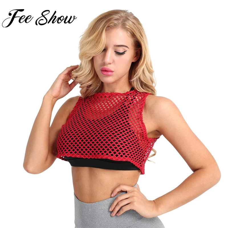 ChicWomen Summer Sleeveless Mesh See Through Tank Crop Top