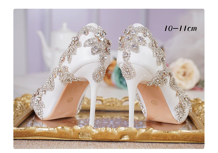 Women Shoes High Heels Wedding Thin Heels White Diamond Glittering Evening Dress Shoe Bride Shoes Crystal Pumps For Party