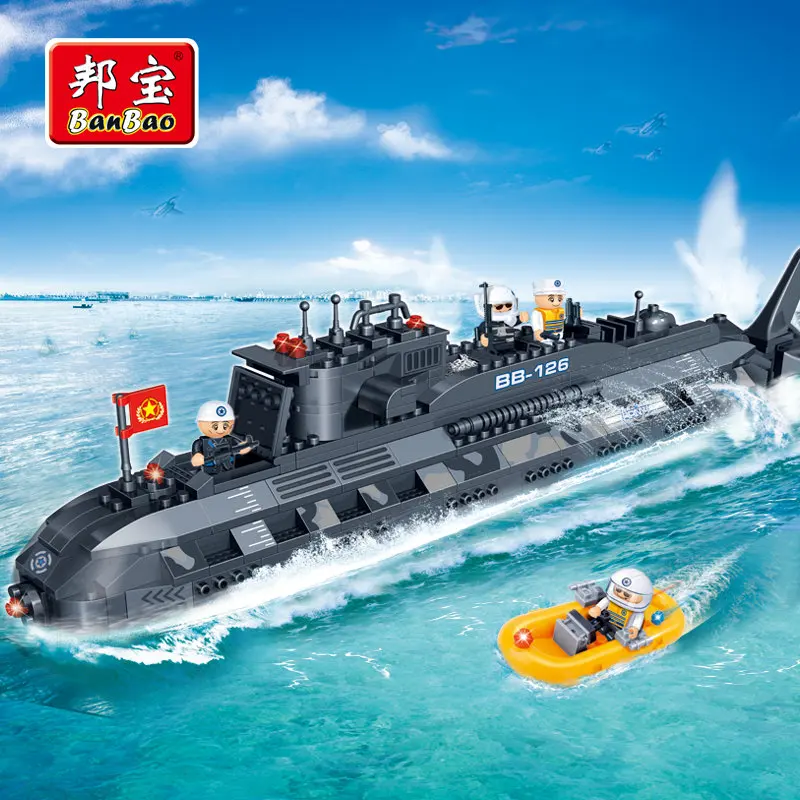 

BanBao Military Educational Building Blocks Toy For Children Gifts Submarine Soldier Weapon Stickers Compatible Legoe
