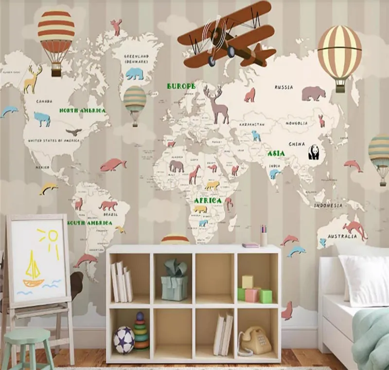 

Custom 3d wallpaper hand-painted cartoon children's room map background wall decoration mural silk waterproof material