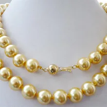 Благородство удача женское натуральное 10 мм желтое Южное море жемчужное ожерелье 3" AAA
