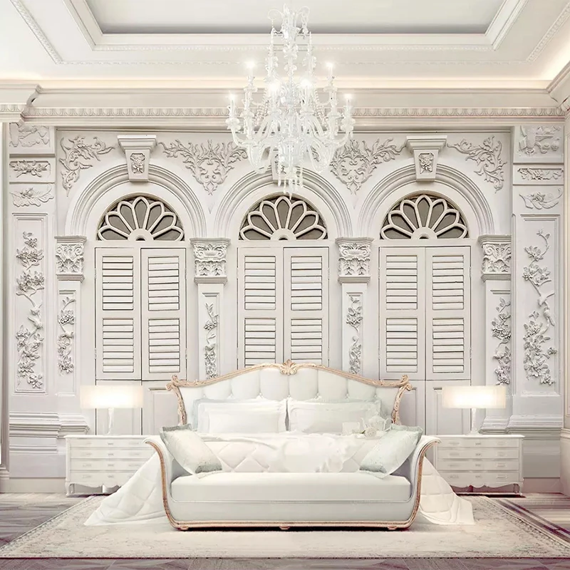 Custom Mural Wallpaper 3D Simple White European Style Relief Photo Wall Paper Living Room Bedroom Luxury Decor Papel De Parede