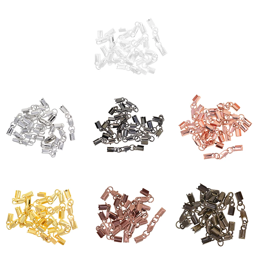 12 Sets Crimp Cord End Cap Clips Bail Tips Connector Findings with Lobster Clasp for Necklace Bracelet Jewelry Making