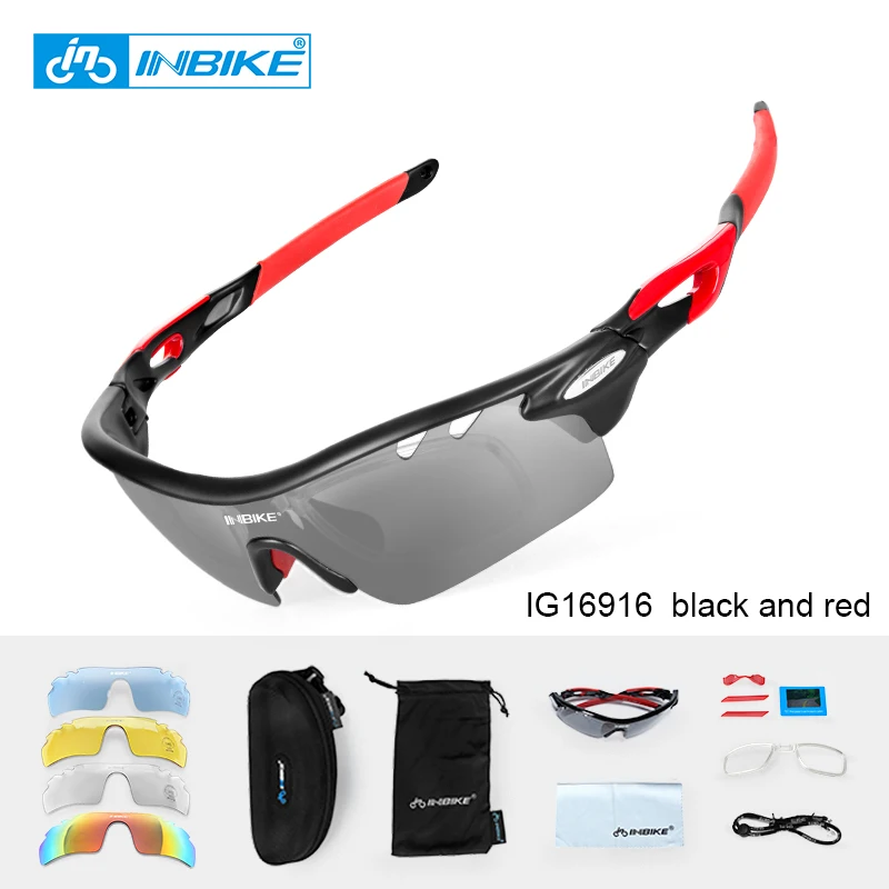 INBIKE, очки для велоспорта, мужские, женские, ультралегкие, поляризационные, велосипедные очки, 5 линз, TR90, рама, MTB, для шоссейного велосипеда, солнцезащитные очки, спортивные очки - Цвет: Красный