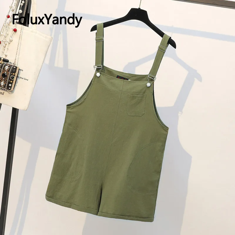 

Casual Women Overalls Shorts Suspenders Short Trousers Summer Style Loose Plus Size Shorts Army Green Black KKFY3600