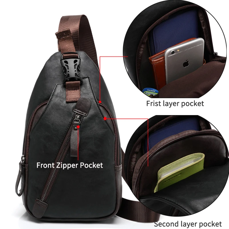 

Fashion Shell Crossbody Bags for Men Riding Messenger Chest Bags Male PU Leather Chest Bags Waterproof Shoulder Strap Pack