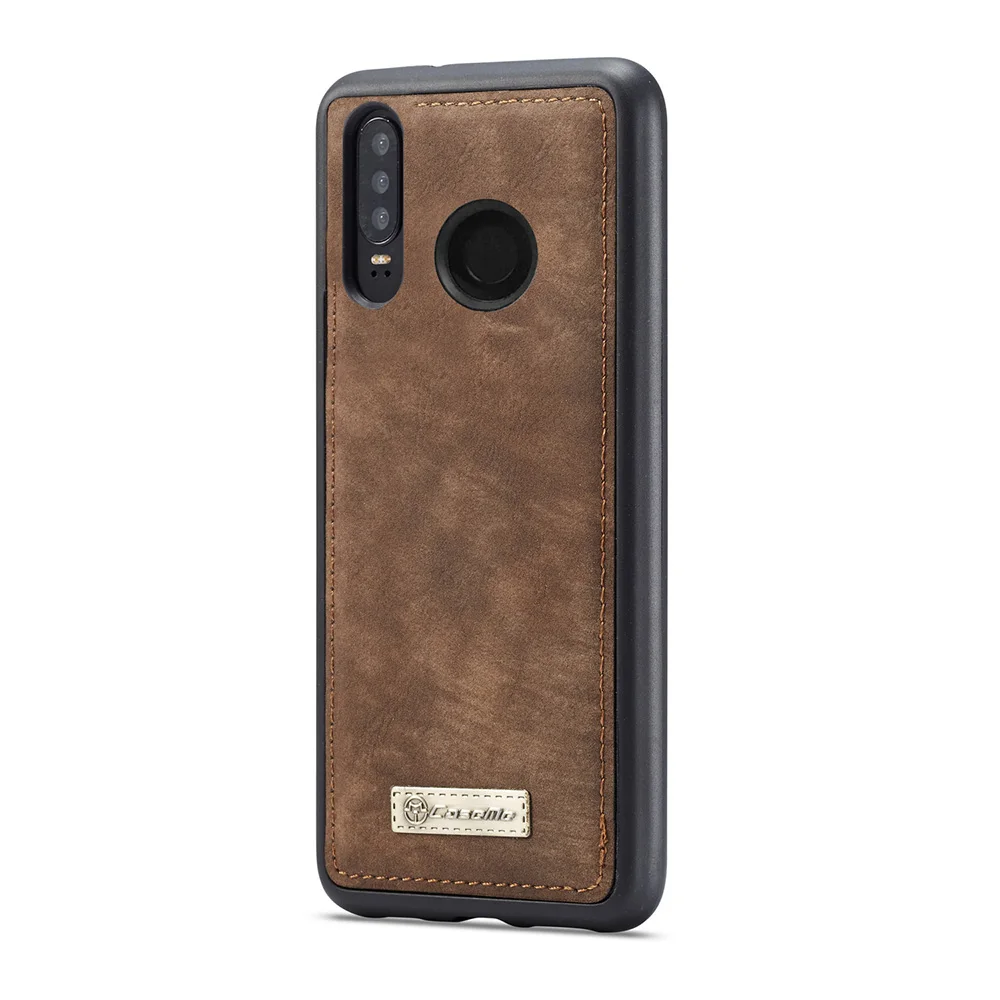 Износостойкие Для huawei P30 Lite мобильный набор для кошелька TPU+ PC Съемная слот Кредитные карты - Цвет: Коричневый