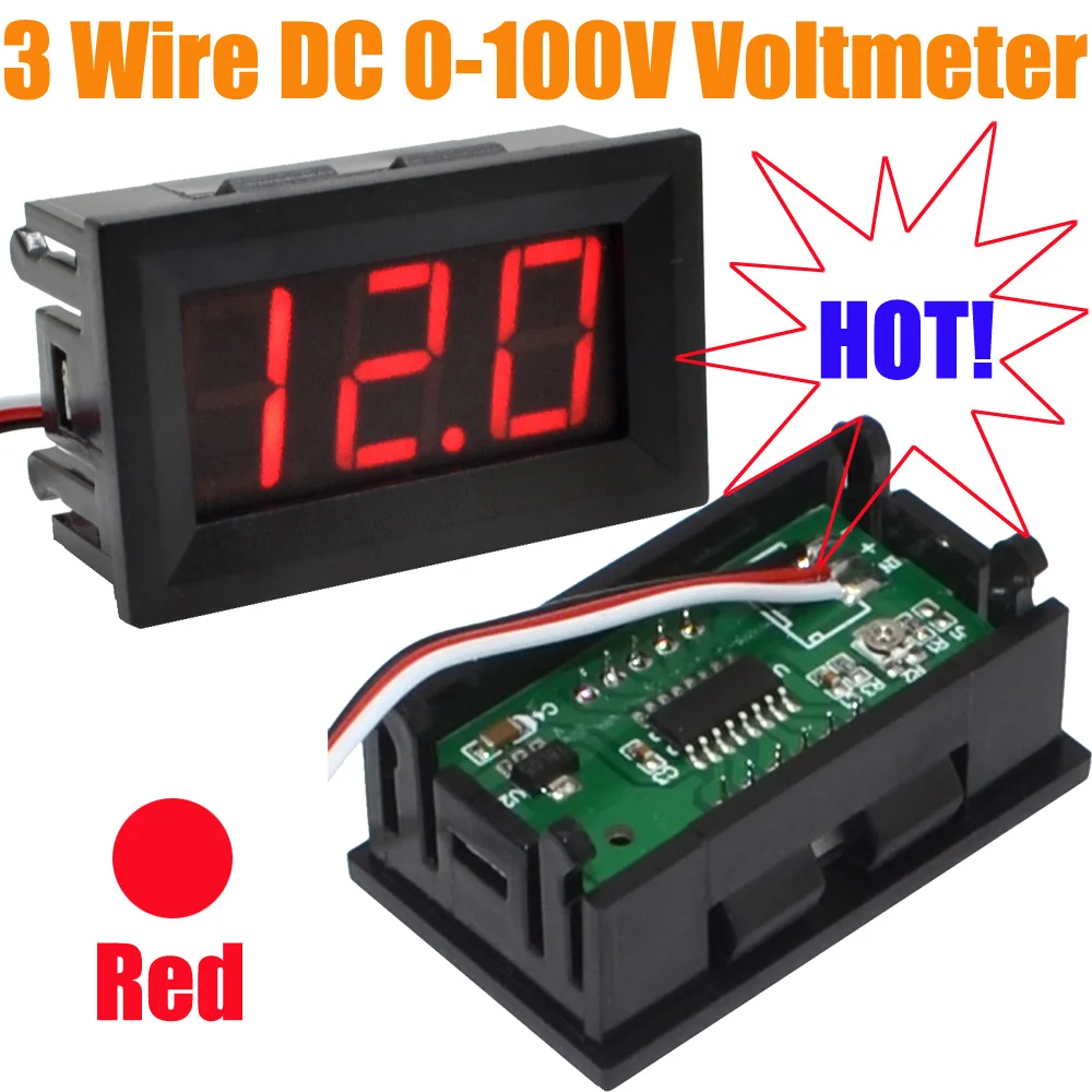 

3000pcs/lot 3 Wire Red 0.56" DC0-100V External Power Supply Led Display Voltmeter with Reverse Protection Free shipping 10000854
