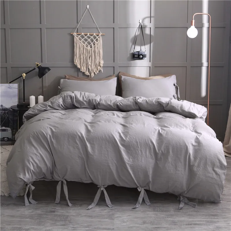 Modern Duvet Cover Set White Black Grey With Bow 2 3pcs Twin Queen