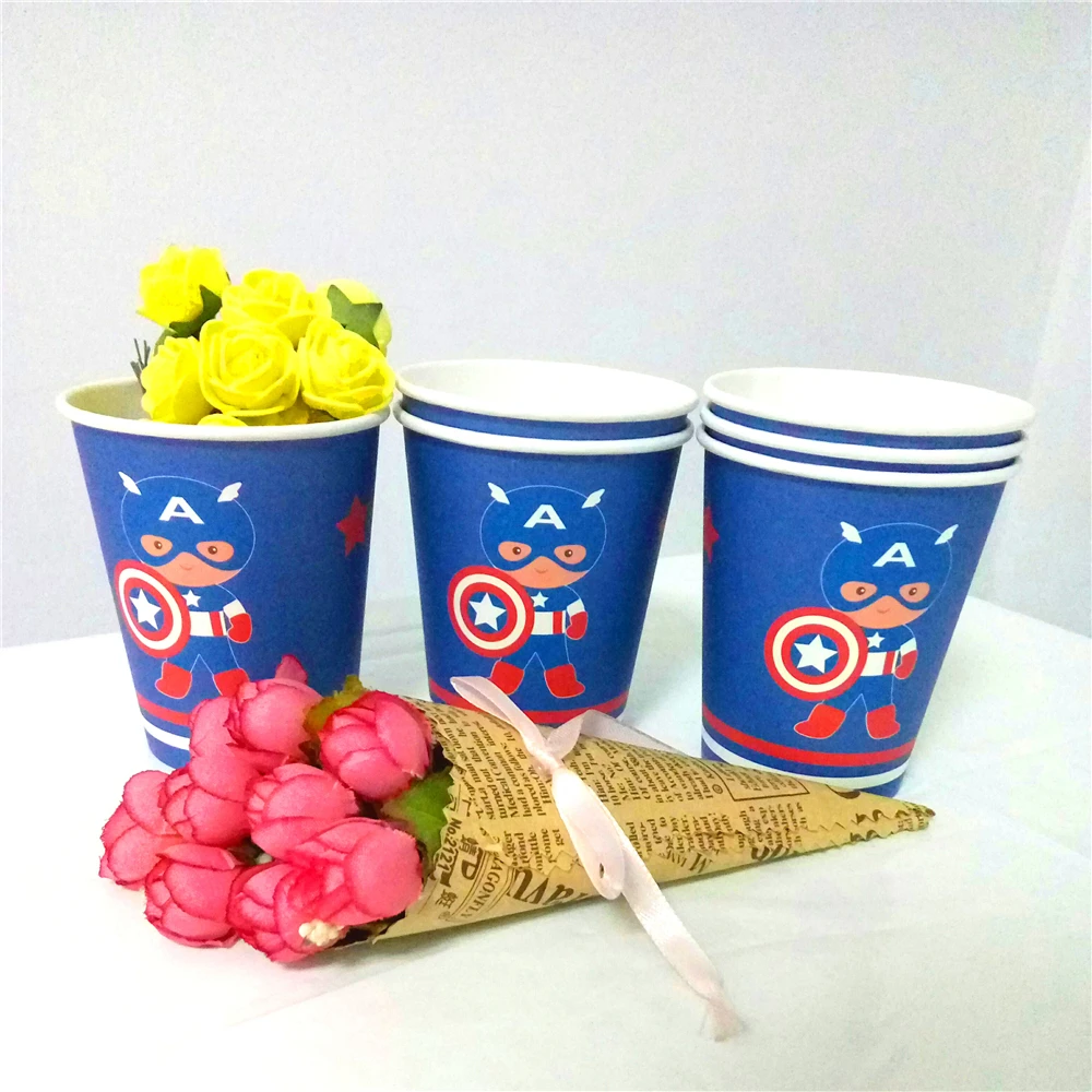 

6pcs Captain America Disposable Cups Birthday Party Decorations Kids Baby Shower Supplies Paper Cups Party Favors