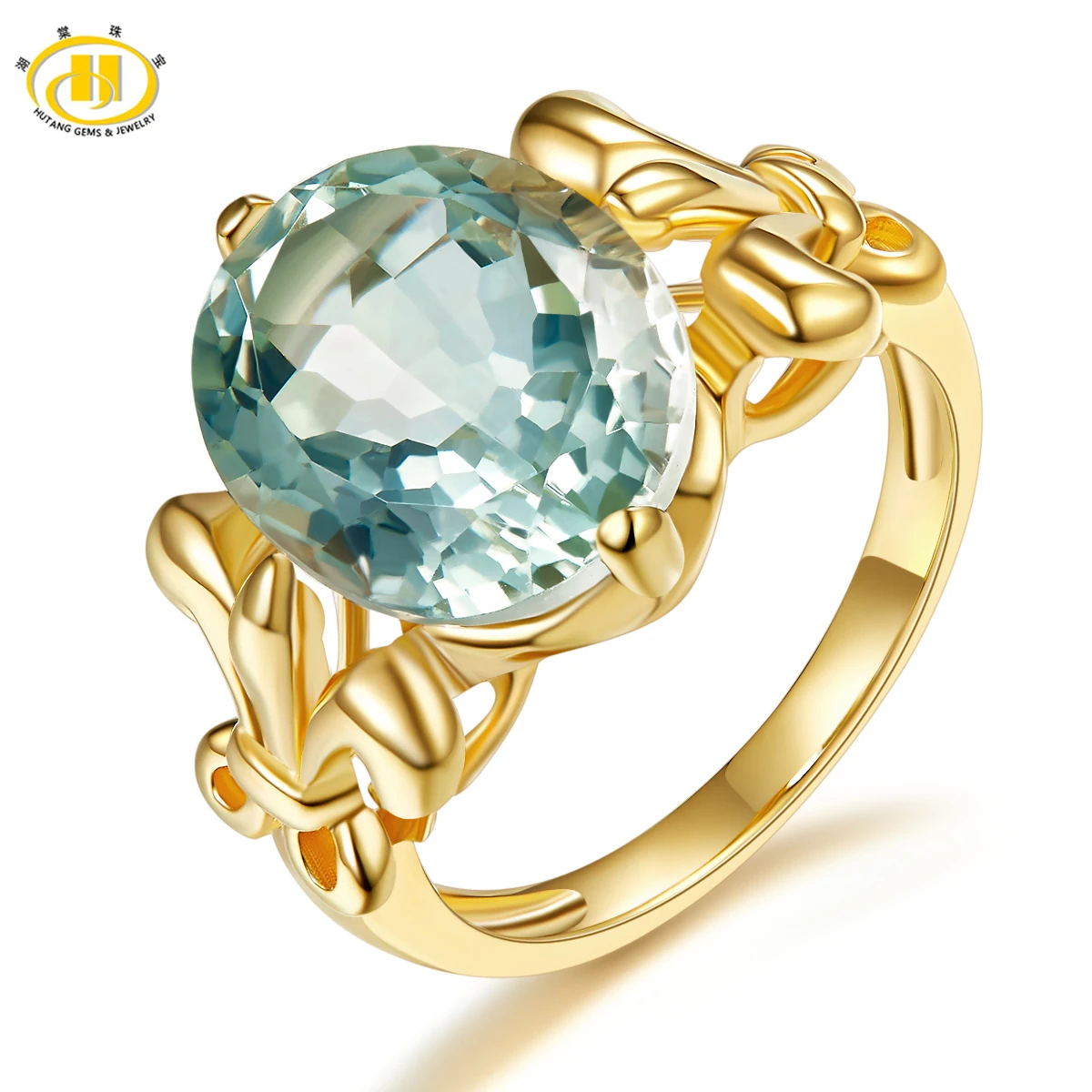 

Hutang Oval 12*10mm Natural Green Amethyst Ring Solid 925 Sterling Silver Yellow Gold Plated Gemstone Fine Jewelry New Arrival