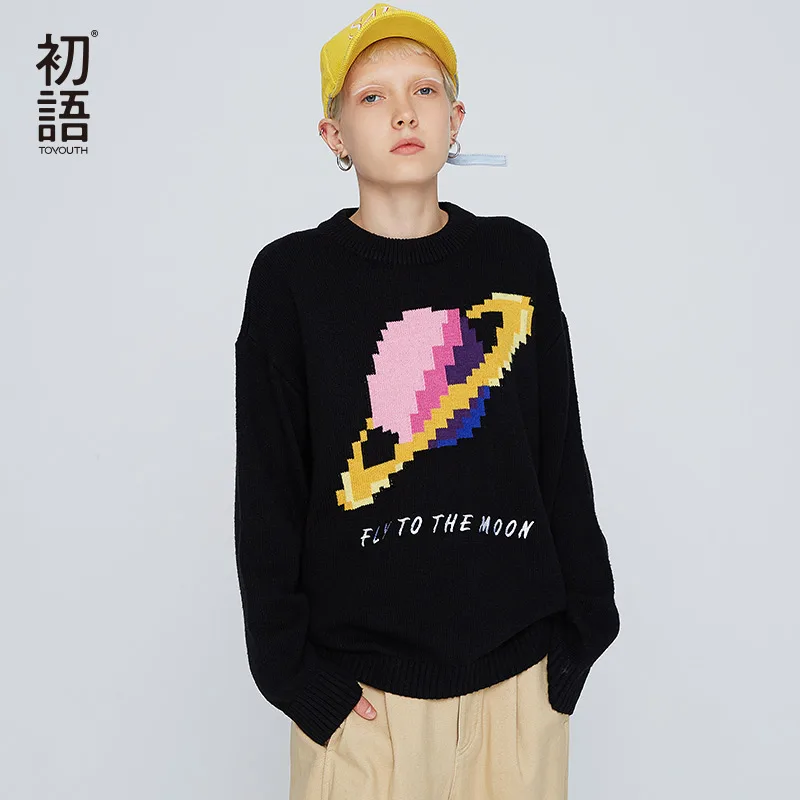 Skup Toyouth niebieski Patchwork kobiety swetry O Neck sweter z długim rękawem na co dzień list swetry ponadgabarytowych sweter Jersey Mujer topy