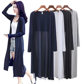 

Cotton Women Summer Long Cardigan Long Sleeve Blouse Shirt Woman Sweater Casual Beach Poncho Clothing Plus Size Tops