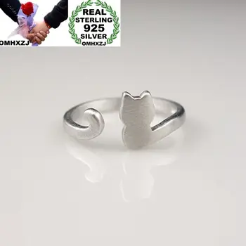 

OMHXZJ Wholesale European Fashion Woman Girl Party Wedding Gift Silver Cute Cat Open S925 Sterling Silver Ring RR267