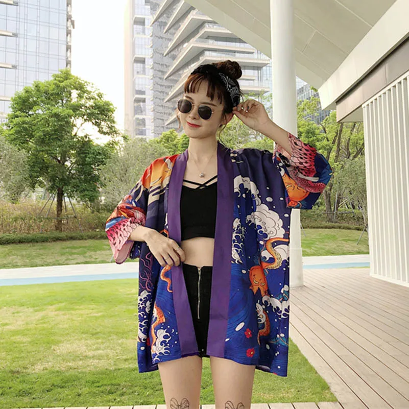 NiceMix Harajuku Japan Style Summer 2019 Kimono Blouses Yukata Digital Print Thin Shirts Cosplay Sunscreen Women Tops new - 33007148677