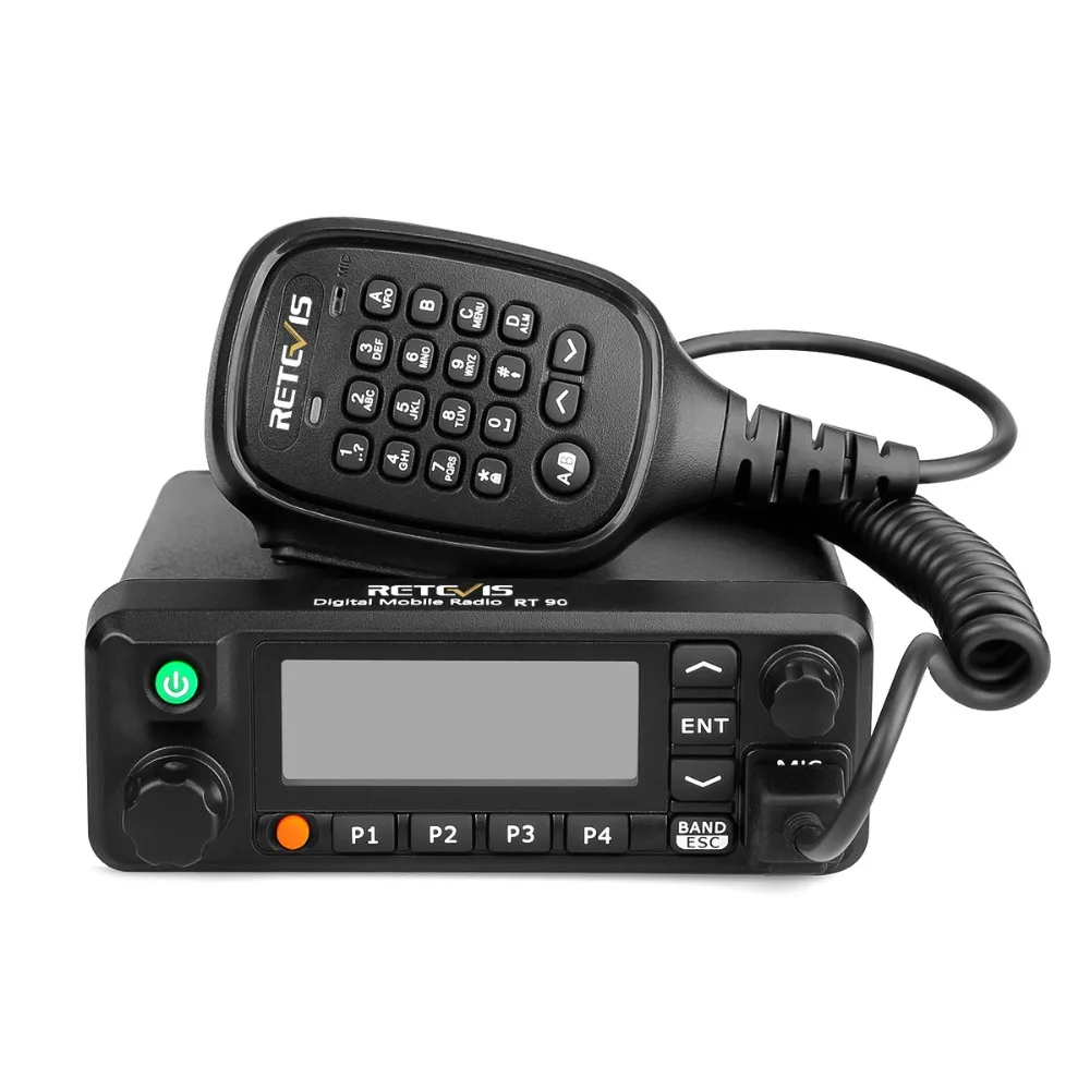 Retevis RT90 DMR Radio GPS VHF UHF Dual Band Standby Display Analog/Digital 50W Mobile Car Radio Station with Program Cable