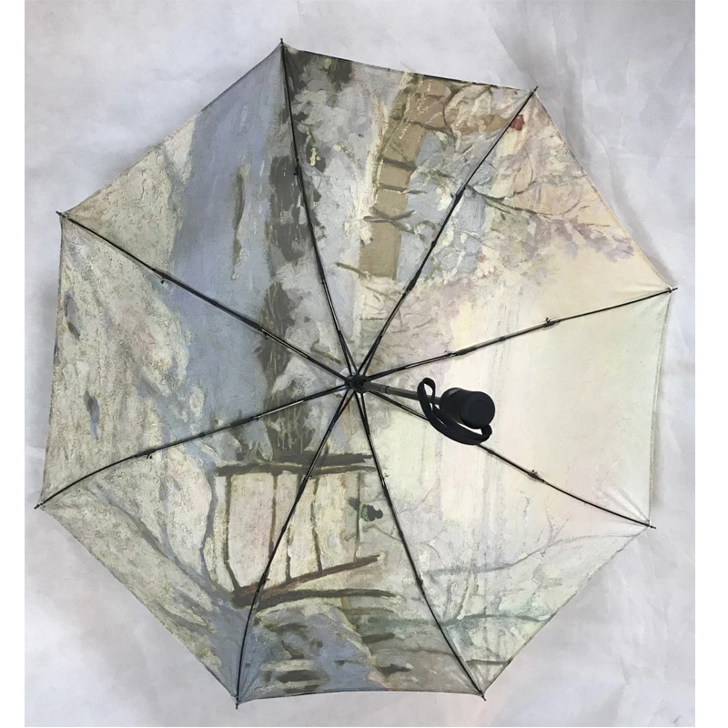 Картина маслом автоматический зонтик дождь для женщин три складные солнечные и дождливые зонты для мужчин Авто ветрозащитный Paraguas высокое качество