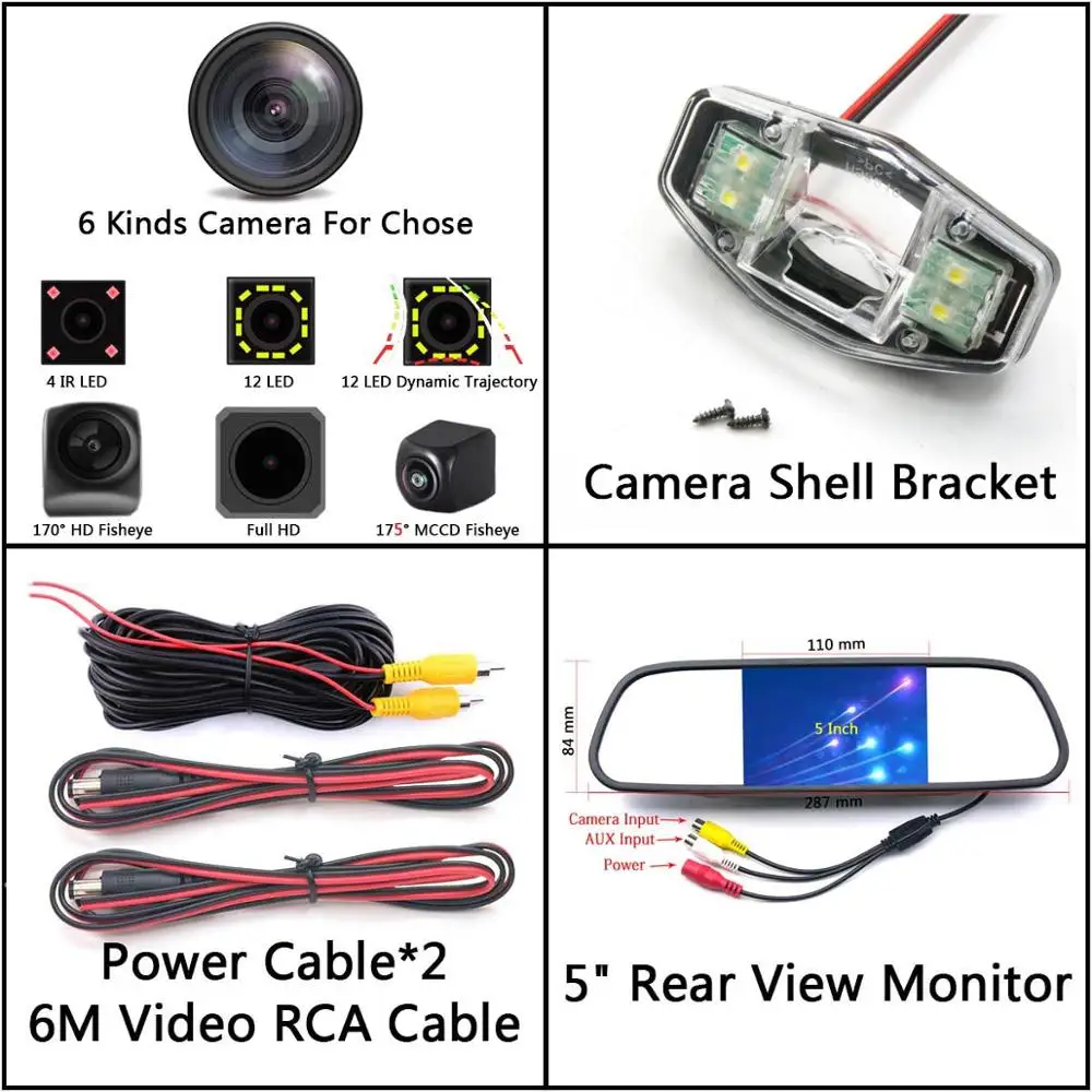 175 градусов Fisheye MCCD 12LED HD камера заднего вида Камера для Honda Accord 2001 2002 2003 2004 2005 2006 2007 2008 2009 2010 автомобильный монитор - Название цвета: Camera 5 inch Mirror