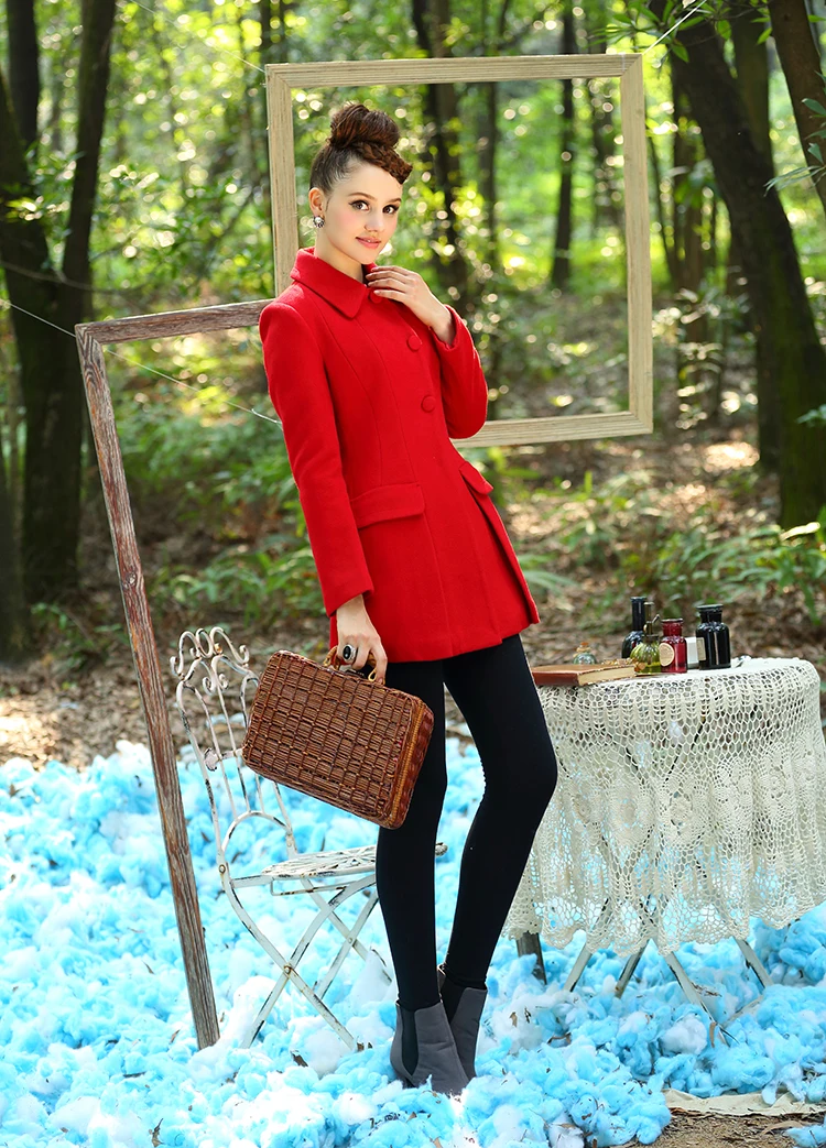 Зимняя женская куртка Красный Стиль трапециевидной формы Женское пальто средней длины Женское пальто женская одежда RWC176002