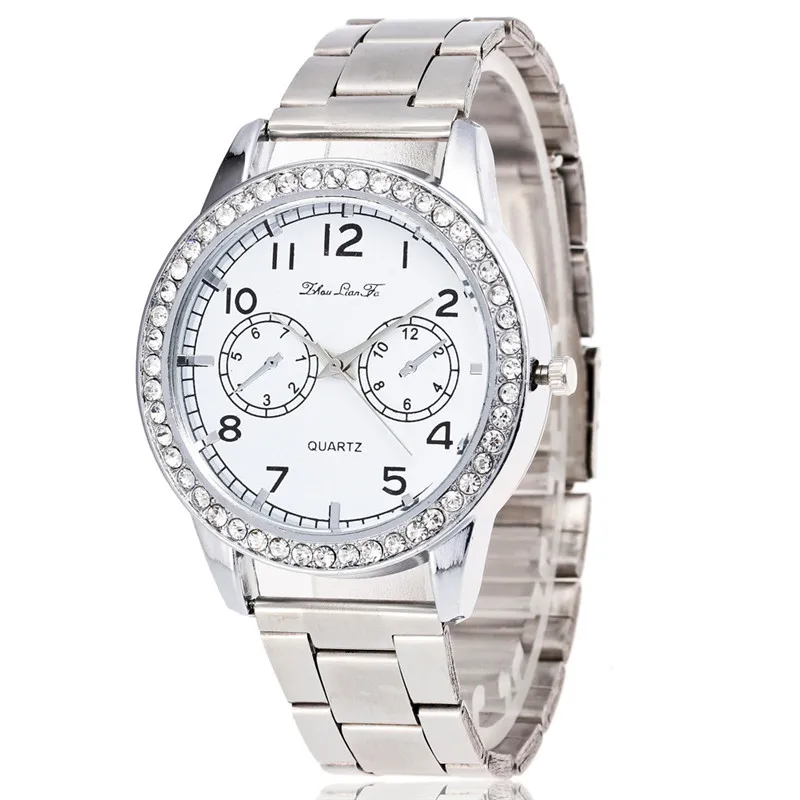 Men Watch Silver Digital Design Diamond Dial Steel Analog Quartz Wrist