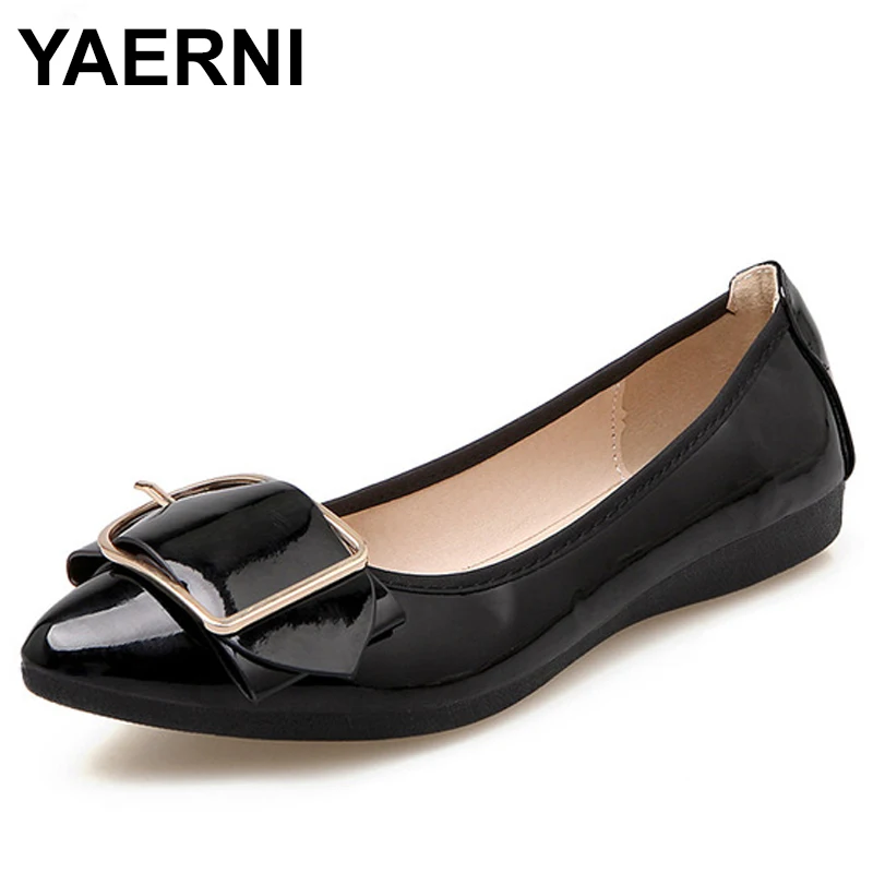 

YAERNINew Fashion Buckle Ladies Shoes Flat Shoes Woman Pointed Toe Slip On Zapatos Mujer Portable Fold Up Women Ballet FlatsE747
