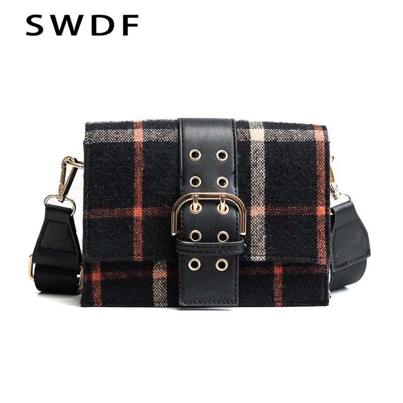 

SWDF New Winter Women Shoulder Colorful Stripes Bag Flap Woman Scrub Crossbody PU Hasp Bags Designer Scottish Mood Female Ladies