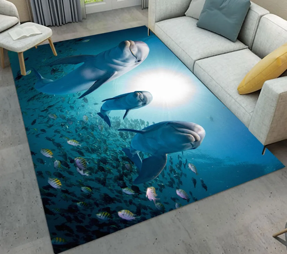 Sunlight Sea Fish Dolphin Baby family Indoor детские ковры гостиная подушка для пола кухонная зона коврик для ванной комнаты нескользящий коврик