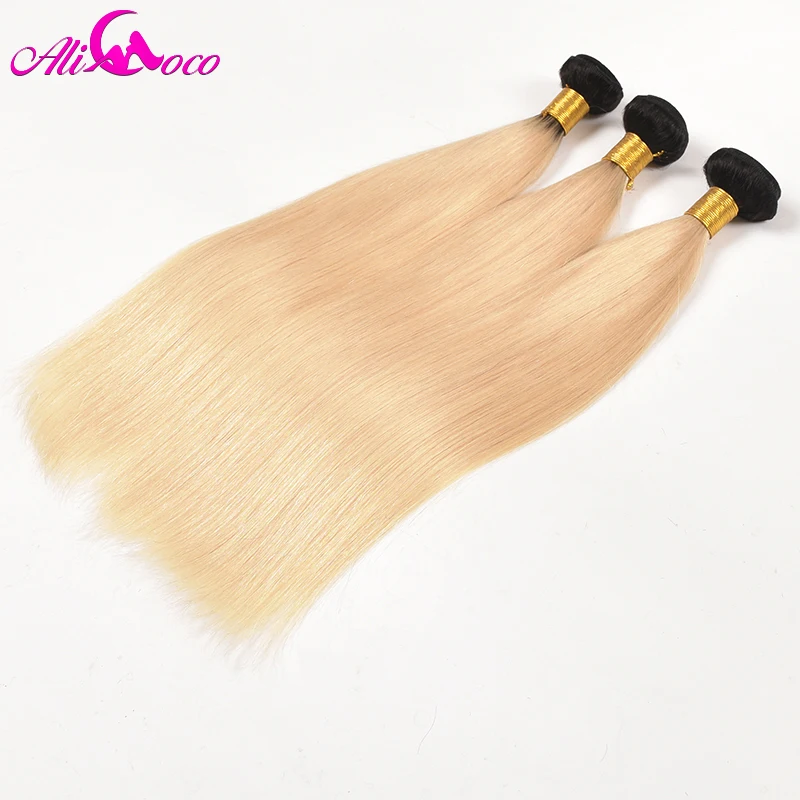 Ali coco Ombre Brazilian Remy Hair Weave Bundles 1b/613 Color Straight 3 100% Human Weft Free Shipping | Шиньоны и парики