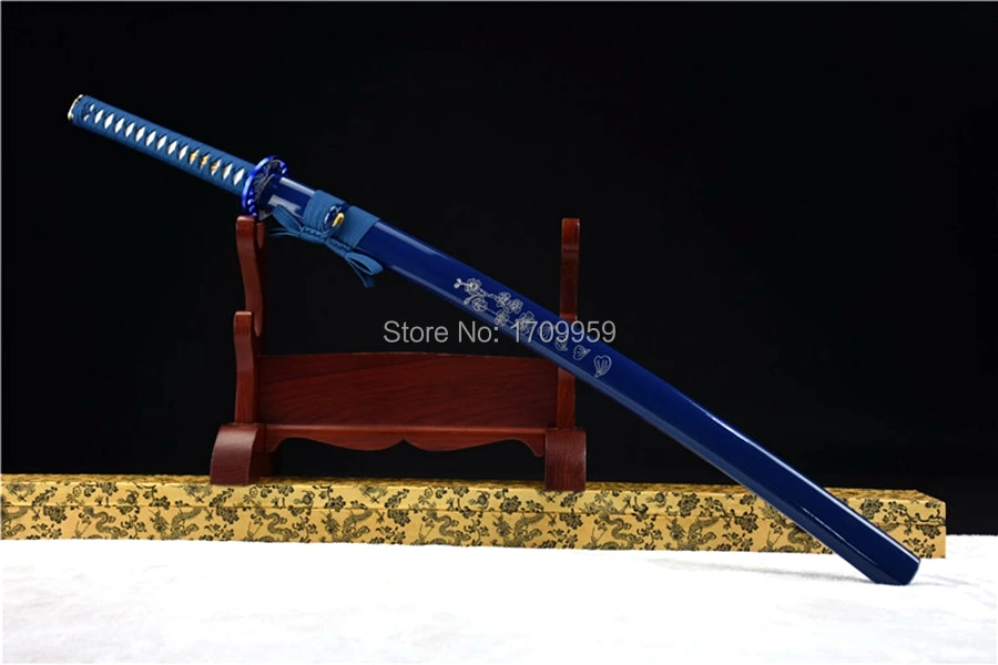 Blue 1090 Carbon Steel Sharp Japanese Samurai Sword Katana Full Tang Home Decoration Collection Real Asian Knife Saber