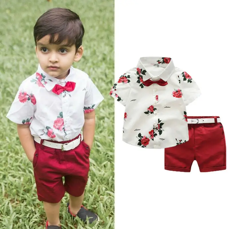 Одежда для маленьких джентльменов Одежда для маленьких мальчиков рубашка с галстуком-бабочкой+ шорты вечерние костюмы для джентльменов одежда для детей от 1 до 7 лет из 2 предметов