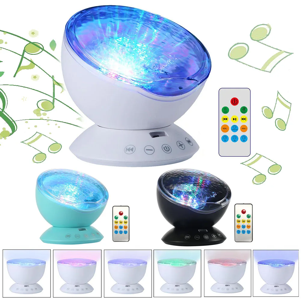 Ocean Waves Projector Table Lamp Music Player Kids Adults Bedroom