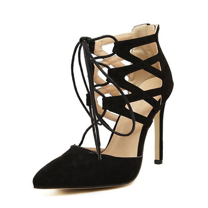 

European 2018 Flock fashion women pumps luxury Spring/Autumn lace up high quality women shoes leisure casual sexy ladies shoes