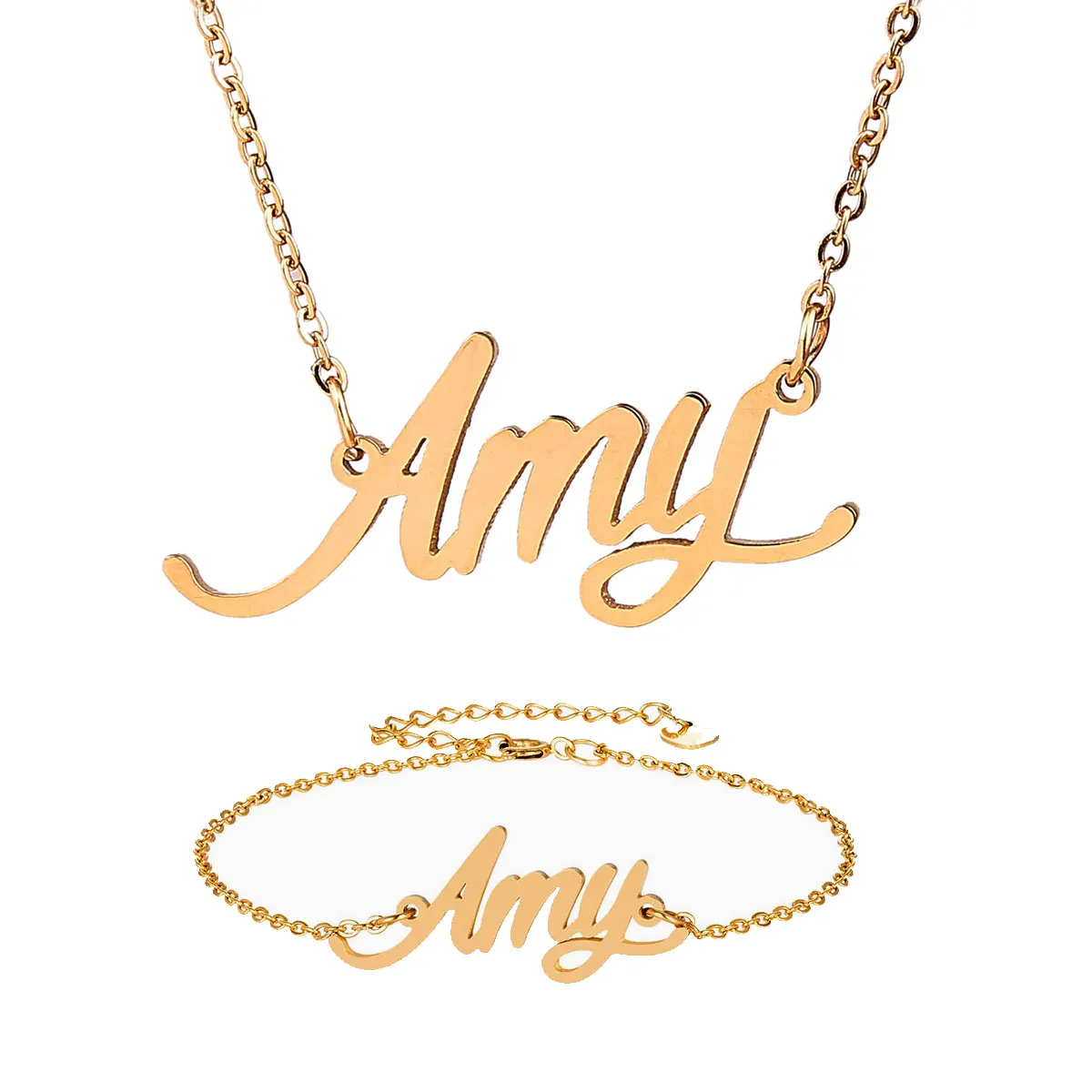 Модное ожерелье из нержавеющей стали + браслет набор &quotAmy&quot с надписью Золотое
