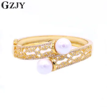 

GZJY Gorgeous Pearl Zircon Bracelets Jewelry Gold Color Bracelet Bangle For Women Fashion Party Jewelry Gift pulseiras bijoux